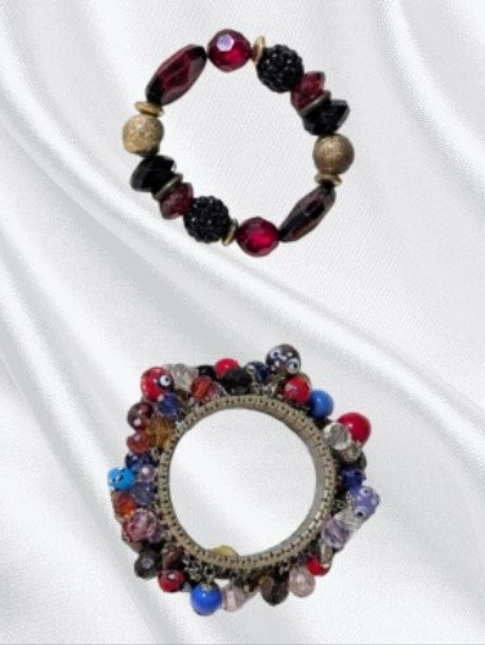 Beaded Stretch Bracelet Set - Red, Black & Multicolor